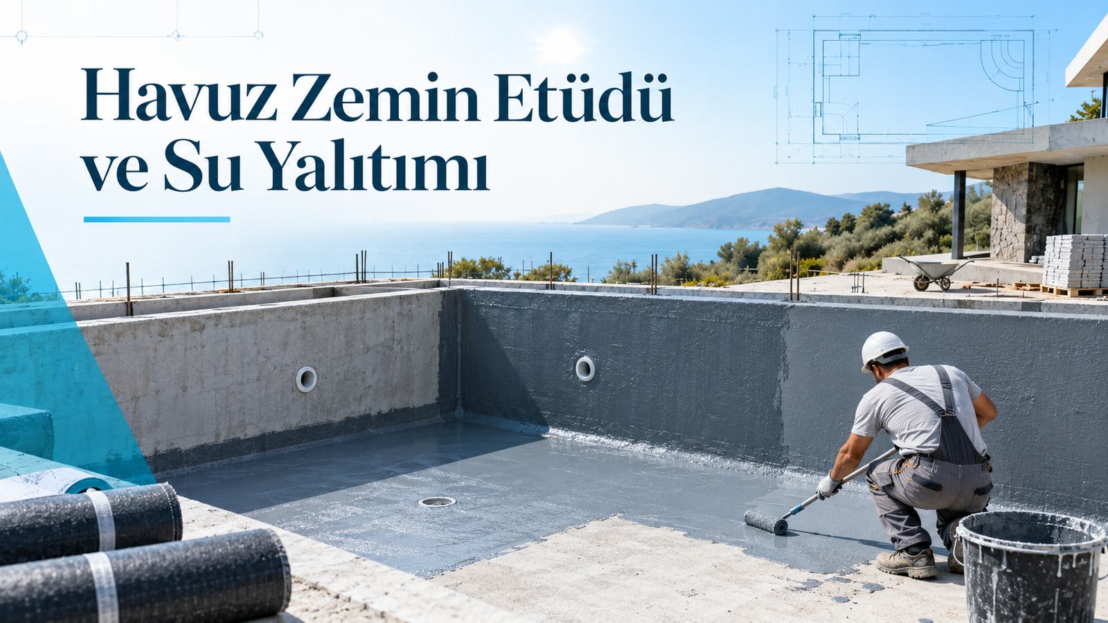 Havuz taban ve duvarına su yalıtım membranı uygulanması
